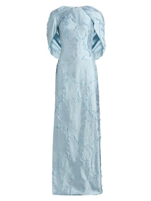 AMSALE Women's Satin Cape-Detail Gown - Blue Grey