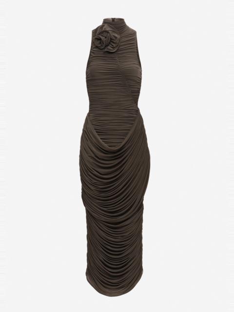 MAGDA BUTRYM High-neck draped midi dress in brown