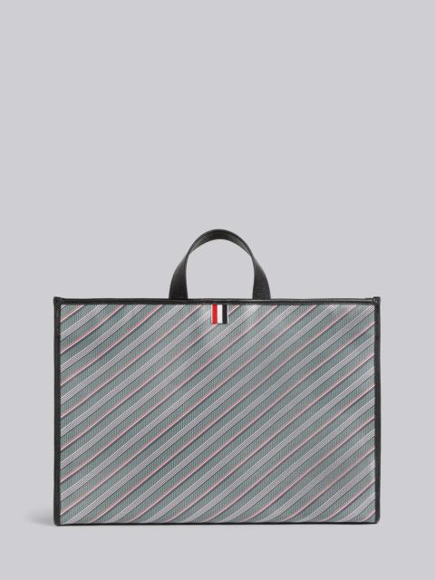 Thom Browne Medium Grey Monogram Stripe Coated Canvas Leather Detail Squared Tote