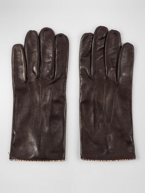 Paul Smith Men's Striped-Piping Leather Gloves
