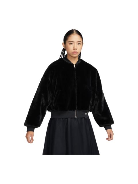 Nike (WMNS) Nike Sportswear Reversible Faux Fur Bomber Jacket 'Black' FB8693-010