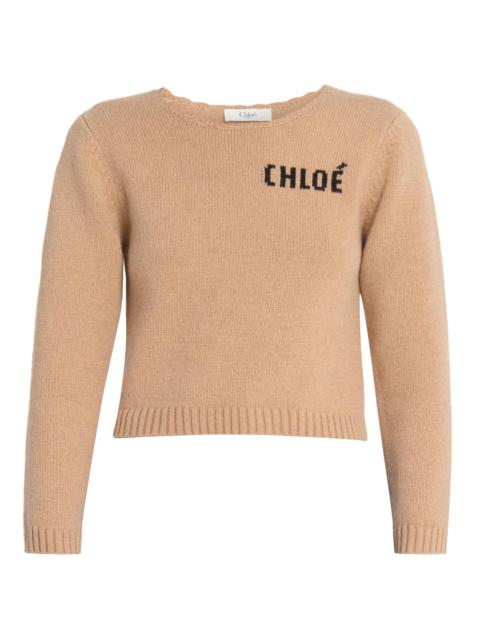 Chloé Women's Logo Wool-Cashmere Crop Sweater - Bleached Brown