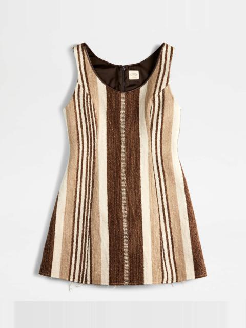 Tod's STRIPED DRESS - BROWN, BEIGE, OFF WHITE