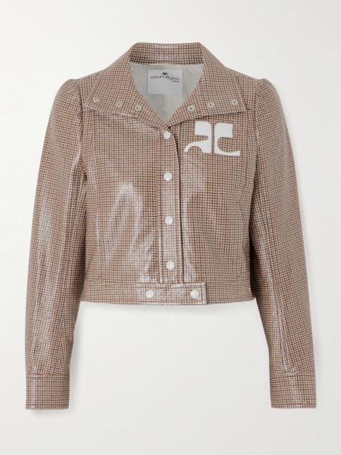 courrèges Reedition Cropped Appliquéd Checked Coated Cotton-blend Jacket