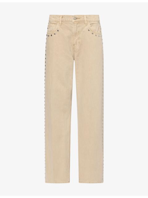 Reformation Cary Low-Rise Slouchy Wide-Leg Studded Denim Jeans