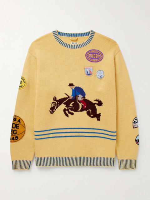 BODE Jockey Appliquéd Intarsia Alpaca and Wool-Blend Sweater