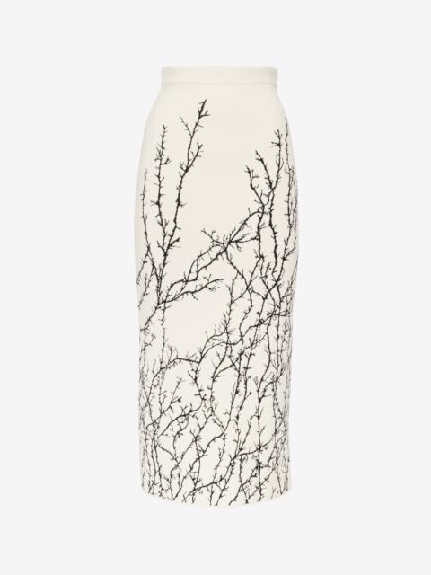 Women's Thorn Branches Pencil Skirt in Ivory/black