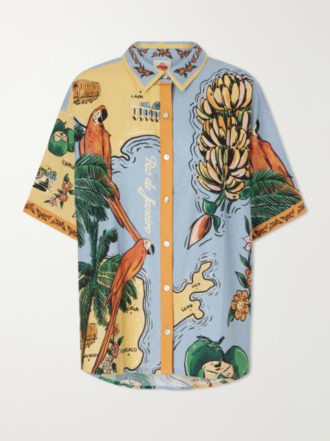 FARM RIO Beaches Path Printed Linen-blend Shirt