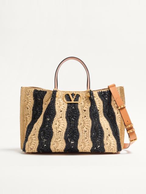 Valentino VALENTINO GARAVANI MEDIUM RAFFIA SHOPPING BAG WITH WAVE MOTIF.