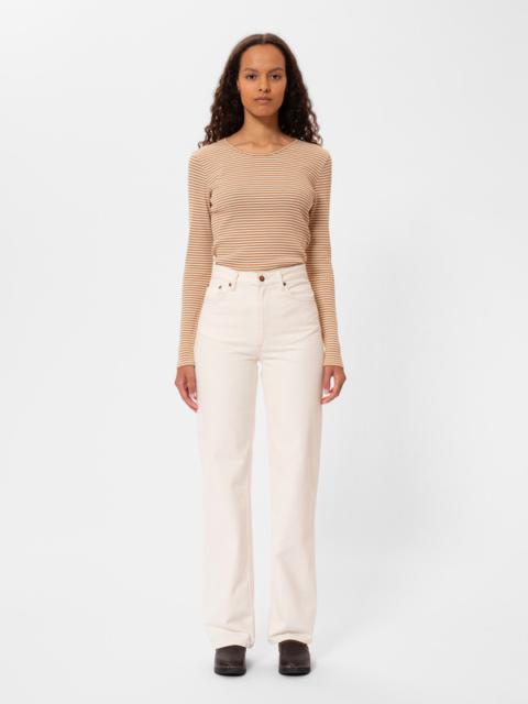 Nudie Jeans Jessy Striped Rib LS T-Shirt Brown/Offwhite Multi