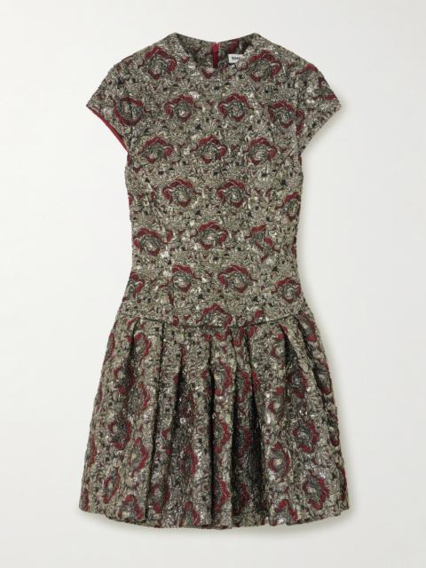 SIMKHAI Elowen Pleated Metallic Jacquard Mini Dress