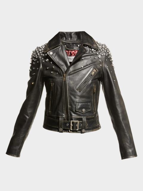 Golden Goose Golden Distressed Leather Jacket with Crystals