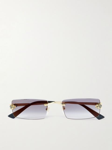Cartier Panthère de Cartier Rectangular-Frame Rimless Gold-Tone Metal Sunglasses Gold