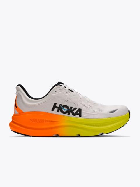 HOKA Men's Bondi 9 Shoes in White/Neon Tangerine