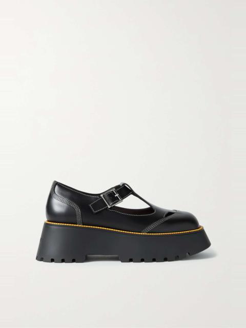 Topstitched rope-trimmed leather platform brogues