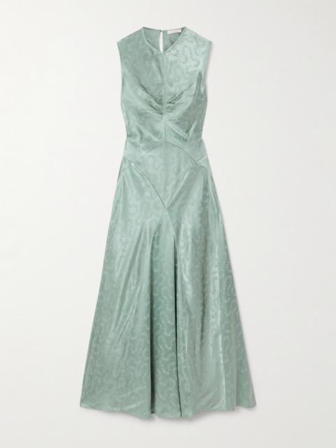 DÔEN Ginette Paneled Floral-jacquard Satin Midi Dress