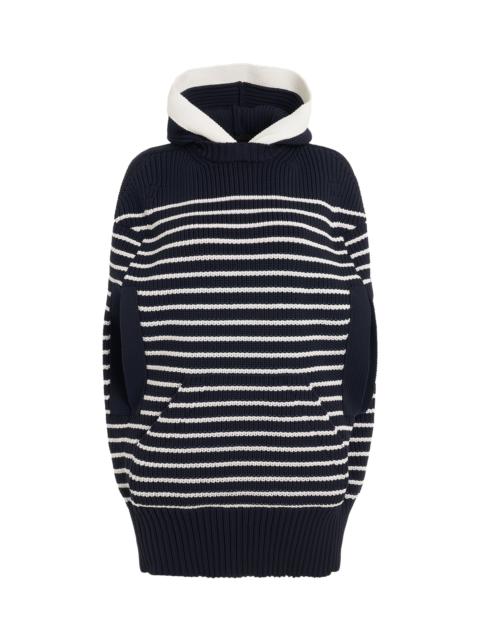 sacai Horizontal Stripe Knit Cape in Navy
