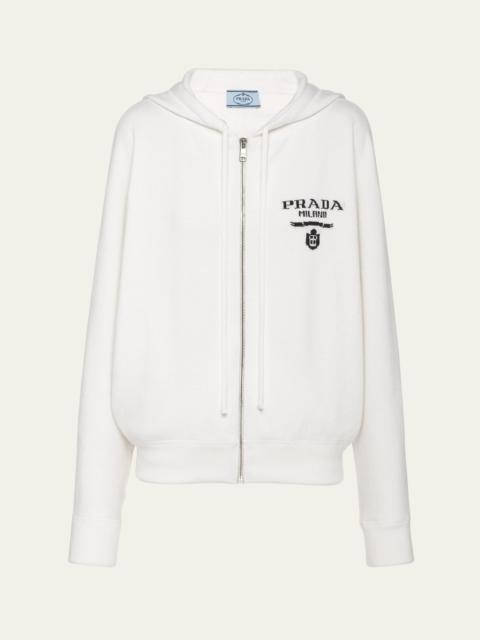 Prada Cashmere Zip-Up Sweatshirt with Logo Detail