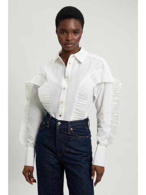 KAREN MILLEN Cotton Poplin Pleat Detail Woven Shirt