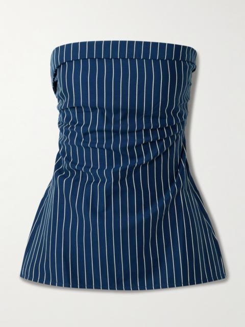 FAITHFULL Britta Striped Gathered Cotton-twill Top