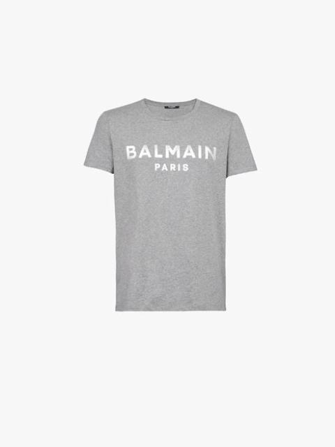 Heather gray eco-designed cotton T-shirt with silver Balmain Paris logo