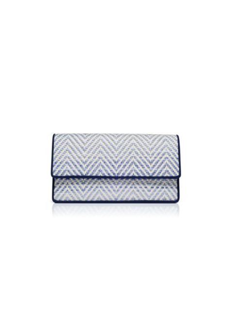 Manolo Blahnik Navy Blue and White Raffia Clutch