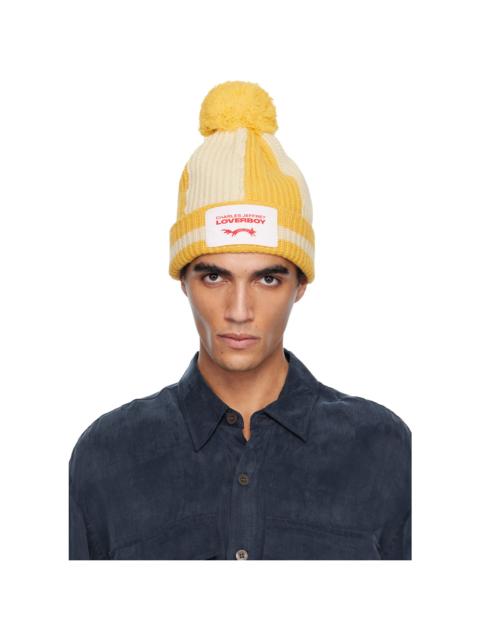 CHARLES JEFFREY LOVERBOY Yellow & Off-White Pompom Beanie