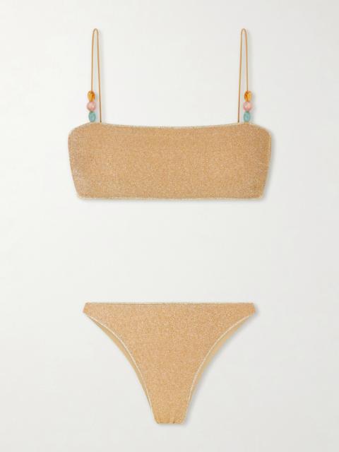 Oséree Lumiere Bead-embellished Metallic Bikini