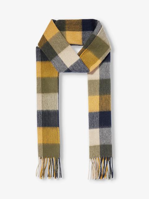 Checked tasselled-trim wool scarf