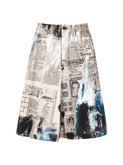Yohji Yamamoto newspaper-print shorts