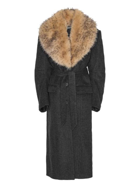 ROTATE single-breasted faux-fur collar coat