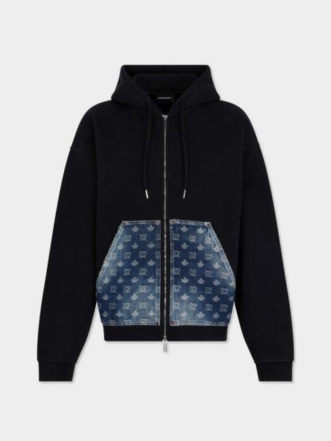 DSQUARED2 D2 MONOGRAM RELAX FIT ZIPPED HOODIE