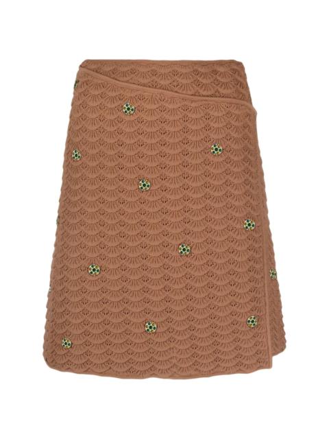 embellished crochet-knit wrap skirt