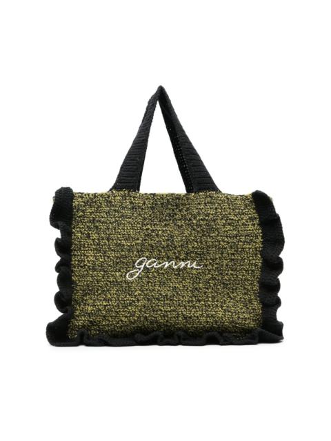 logo-embroidered knitted tote bag