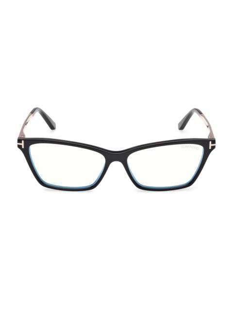TOM FORD Women's 56MM Blue Block Rectangular Eyeglasses - Black Rose Gold