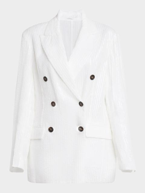 Brunello Cucinelli Sequined Stripe Double-Breasted Organza Jacket