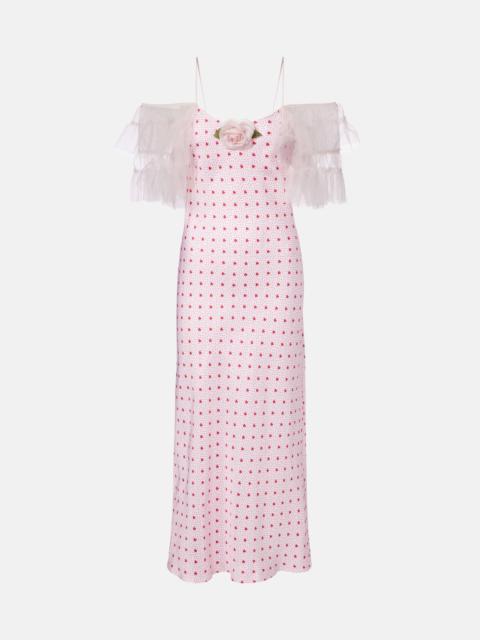 RODARTE Floral-appliqué printed silk slip dress