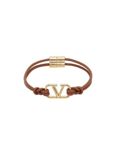 Brown Leather VLogo Signature Bracelet