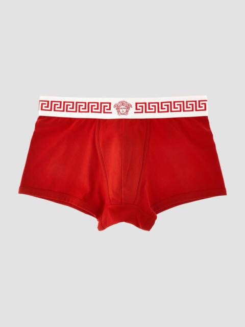VERSACE Men's Medusa Head Greco-Trim Jersey Trunk Brief - Rosso Bianco Rosso