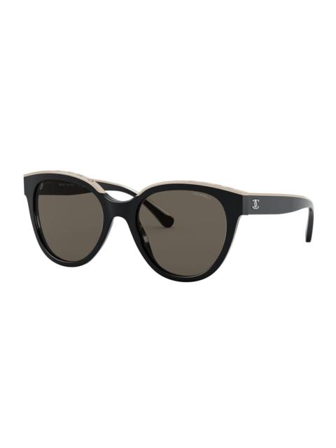 CHANEL Oversized Round Acetate Polarized Sunglasses, Tortoiseshell
