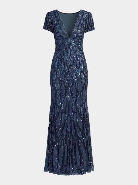 MAC DUGGAL Sequin & Bead-Embellished Jersey Gown