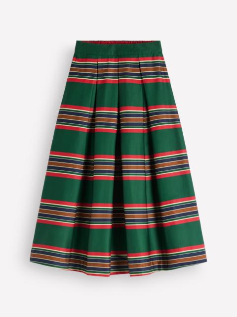 BODEN Verity Cotton Sateen Skirt-Green, Collegic Stripe