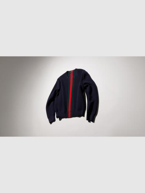 GUCCI Fine rib wool sweater with Web