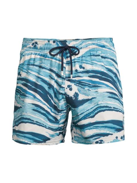 Vilebrequin Men's x Maison Kitsuné Wave Stripe Swim Shorts - Blue