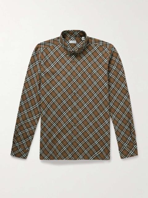 Button-Down Collar Logo-Embroidered Checked Cotton-Flannel Shirt