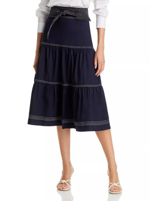 Armida Belted Tiered Midi Skirt