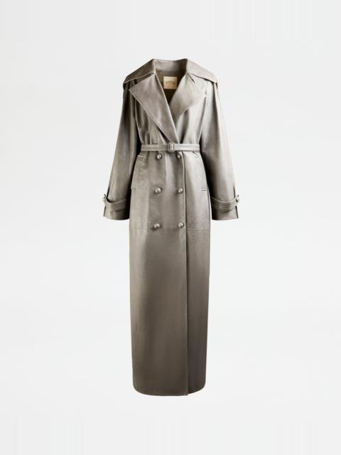 Tod's TRENCH COAT IN LEATHER - GREY