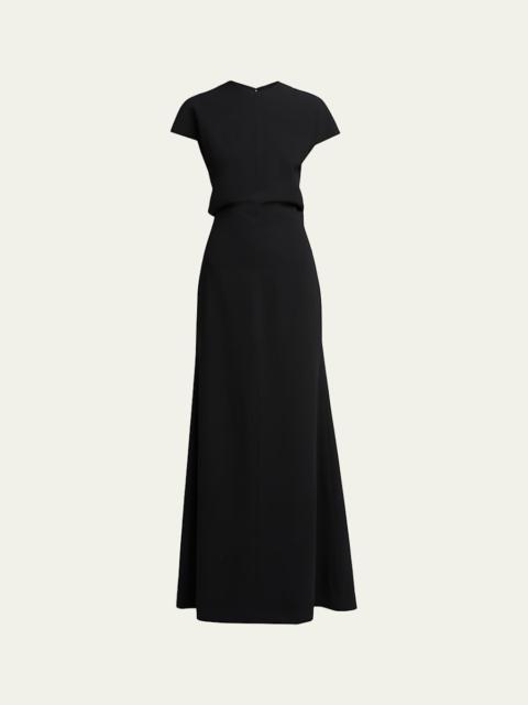 Jil Sander Open Back Short-Sleeve Long Wool Dress