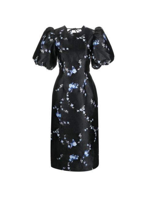 floral-jacquard midi dress