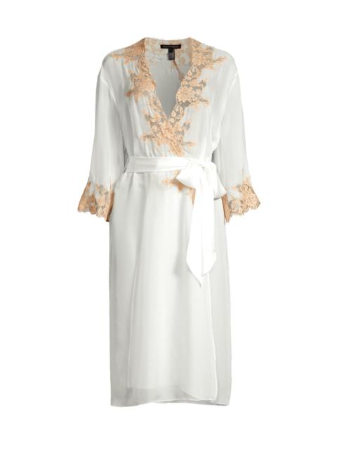 KIKI DE MONTPARNASSE Women's Orchid Silk & Lace Robe - Ivory Sucre